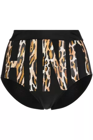 Moschino Women High Waisted Bikinis - High-waisted leopard-logo bikini bottoms - Black