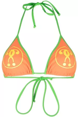 Moschino Women Bikini Tops - Double Question Mark-print bikini top - Orange