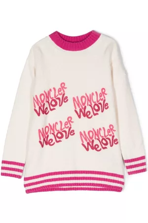 Moncler Girls Sweaters - Graphic-print striped-edge jumper - Neutrals