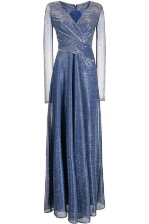 TALBOT RUNHOF Metallic v-neck gown - Blue