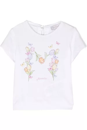 MONNALISA Tops - Floral-print cotton top - White