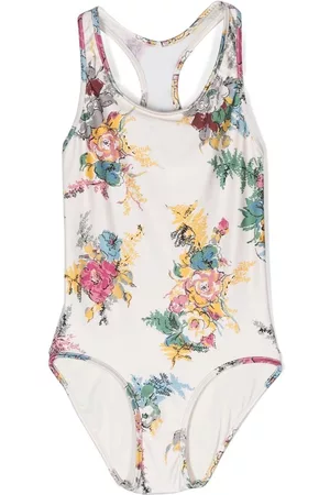 ZIMMERMANN Girls Swimsuits - Clover floral-print racerback swimsuit - Neutrals