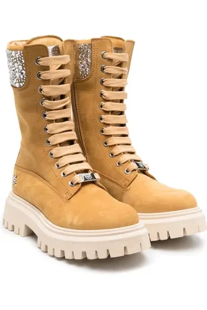 Philipp Plein Nabuk rhinestone lace-up boots