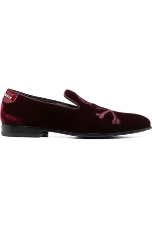Philipp Plein 20mm skull embroidered velvet loafers