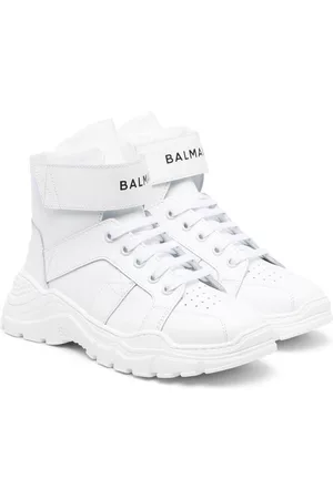 Balmain Boys High Top Sneakers - Logo-strap high-top sneakers - White