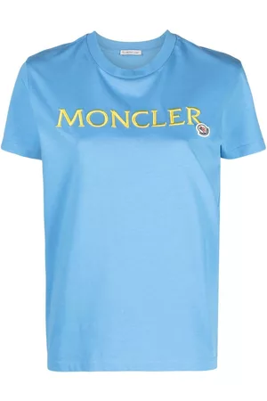 Moncler Women Short Sleeved T-Shirts - Logo-print short-sleeved T-shirt - Blue