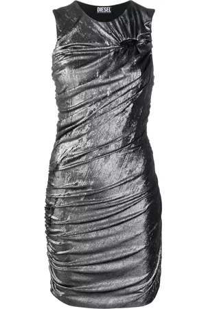 Diesel Women Ruched Dresses - Metallic ruched logo-plaque dress - Grey