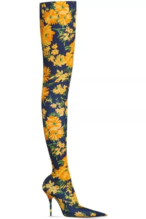 Balenciaga Women Floral shoes - Floral-print high boots - Yellow