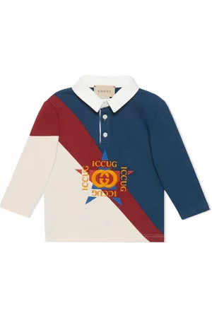 Gucci Logo-print button-front rugby shirt - Blue