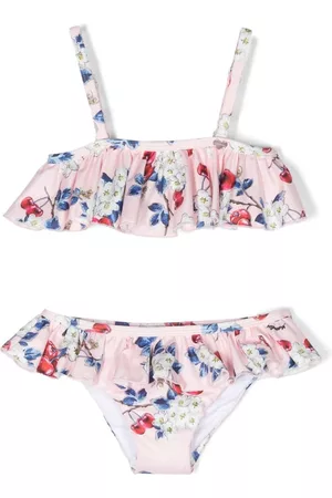 MONNALISA Girls Bikini Sets - Floral-print ruffled bikini set - Pink