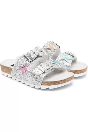 MONNALISA Metallic buckled slides - Grey
