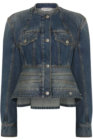 Alexander McQueen Women Denim Jackets - Peplum denim jacket - Blue