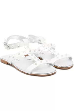MONNALISA Sandals - 15mm beaded leather sandals - White