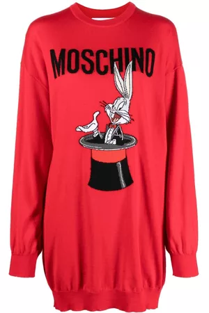 Moschino Women Knitted Dresses - Bugs Bunny intarsia-knit dress - Red