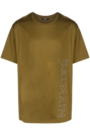 Beige Monogram-print cotton T-shirt, Balmain