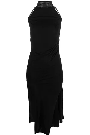 Helmut Lang Women Asymmetrical Dresses - Halterneck asymmetric midi dress - Black