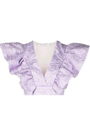 Serafini Floral-jacquard ruffled crop top