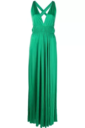 P.a.r.o.s.h. Tecla plunge-neck satin gown - Green