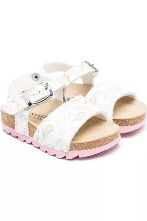 MONNALISA Sandals - Leather floral-print sandals - White