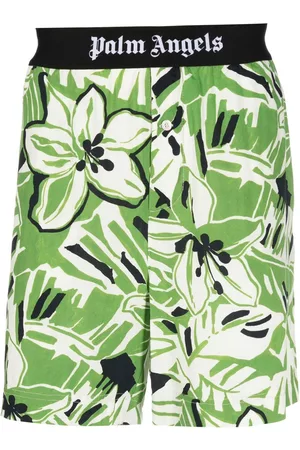 Palm Angels Men Bermudas - Floral-print logo-waistband shorts - Green