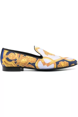 VERSACE Men Loafers - Baroque-print leather loafers - Purple