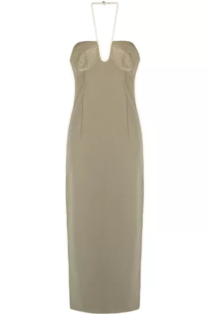 Paris Georgia Women Halter Neck Dresses - Nassia seam-detail halterneck midi dress - Green