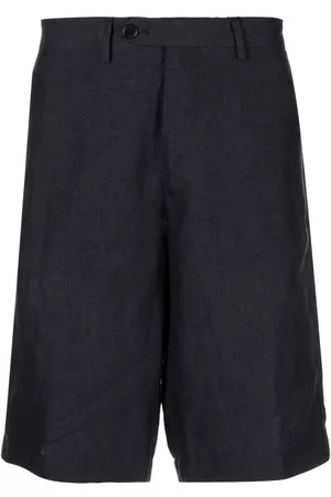 Etro Men Bermudas - Straight-leg linen Bermuda shorts - Blue
