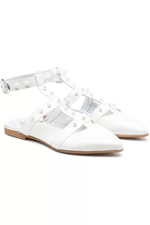 MONNALISA Faux-pearl embellished ballerina pumps - White