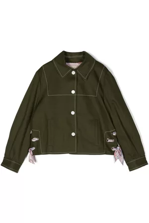 PUCCI Junior Girls Bomber Jackets - Lace-detail cotton jacket - Green