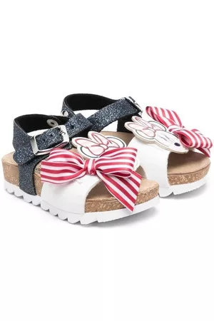 MONNALISA Striped bow sandals - White