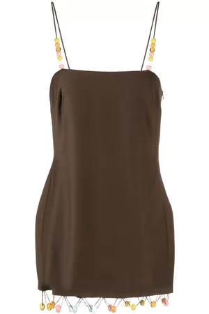 SIEDRES Women Mini Dresses - Bead-embellished fringe minidress - Brown