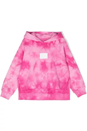 Maison Margiela Girls Hoodies - Logo-patch tie-dye hoodie - Pink