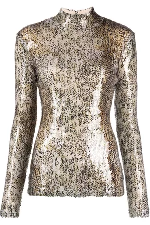 Stella McCartney Women Sequin Tops - Sequin-embellished mock neck top - Black