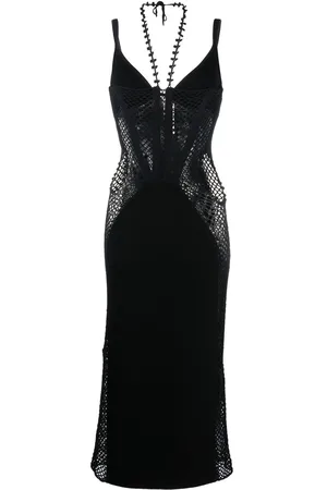 DION LEE Coral crochet cut-out dress