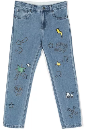 Stella McCartney Boys Straight Jeans - Graffiti-print straight-leg jeans - Blue