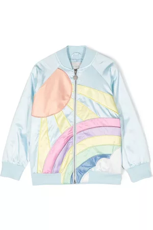 Stella McCartney Girls Bomber Jackets - Rainbow satin bomber jacket - Blue