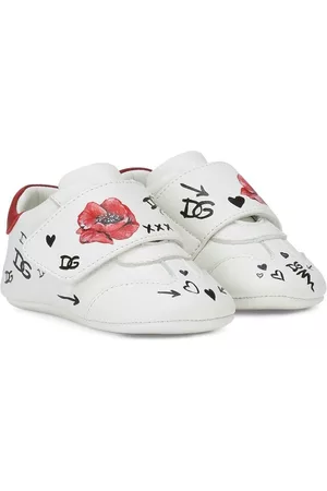 Dolce & Gabbana Floral logo-print leather trainers - White