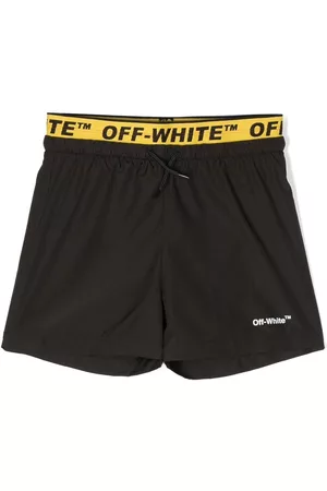 OFF-WHITE Boys Swim Shorts - Logo-waistband swim shorts - Black