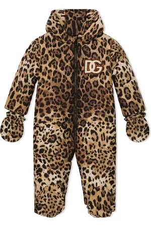 Dolce & Gabbana Ski Suits - Leopard logo-patch ski suit - Brown