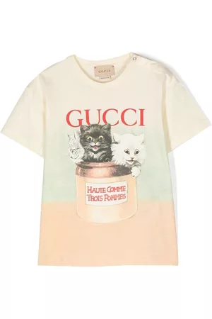 Gucci Cat-motif illustration-print T-Shirt - Yellow