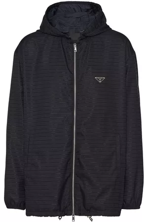 Prada Men Sports Jackets - Logo-print hooded jacket - Black