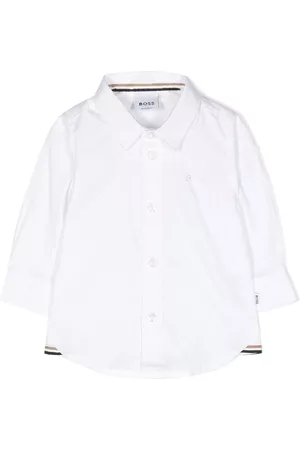 HUGO BOSS Shirts - Embroidered-logo cotton shirt - White