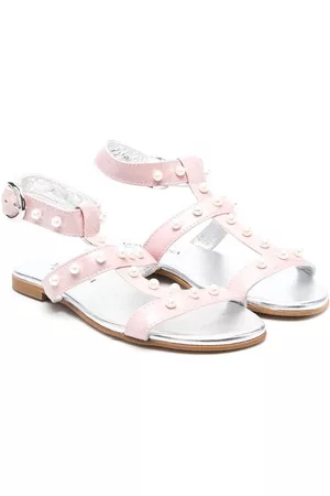 MONNALISA 15mm beaded leather sandals - Pink