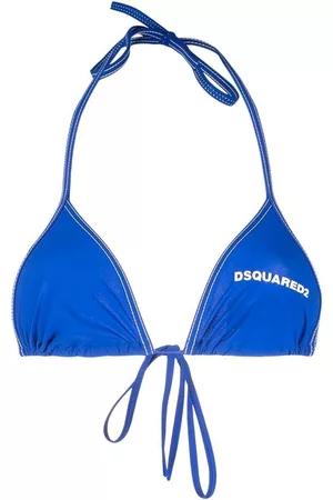 Dsquared2 Women Bikini Tops - Logo-print halterneck bikini top - Blue