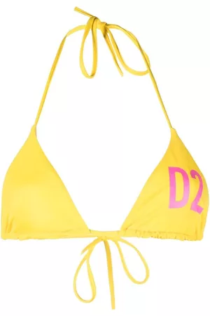 Dsquared2 Women Bikini Tops - Logo-print halterneck bikini top - Yellow