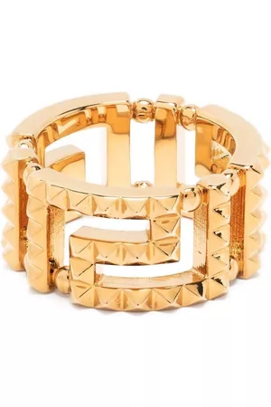 VERSACE Men Gold Rings - Gold Tone Greca Spike Detail Ring