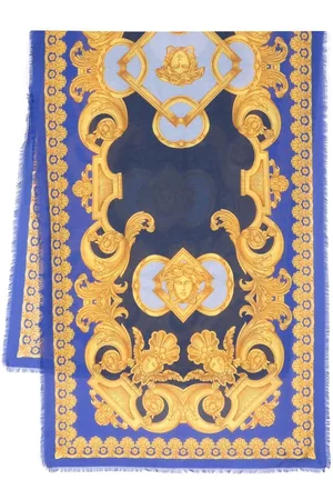VERSACE Scarves - Barocco print frayed scarf - Blue