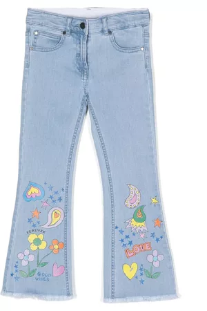 Stella McCartney Girls Flared Jeans - Floral-print flared jeans - Blue