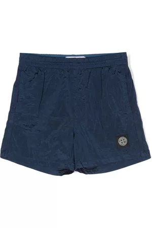 Stone Island Boys Shorts - Crinkled logo-patch shorts - Blue