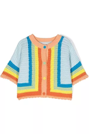 Stella McCartney Girls Crochet Tops - Colour-block crochet-knit cardigan - Orange